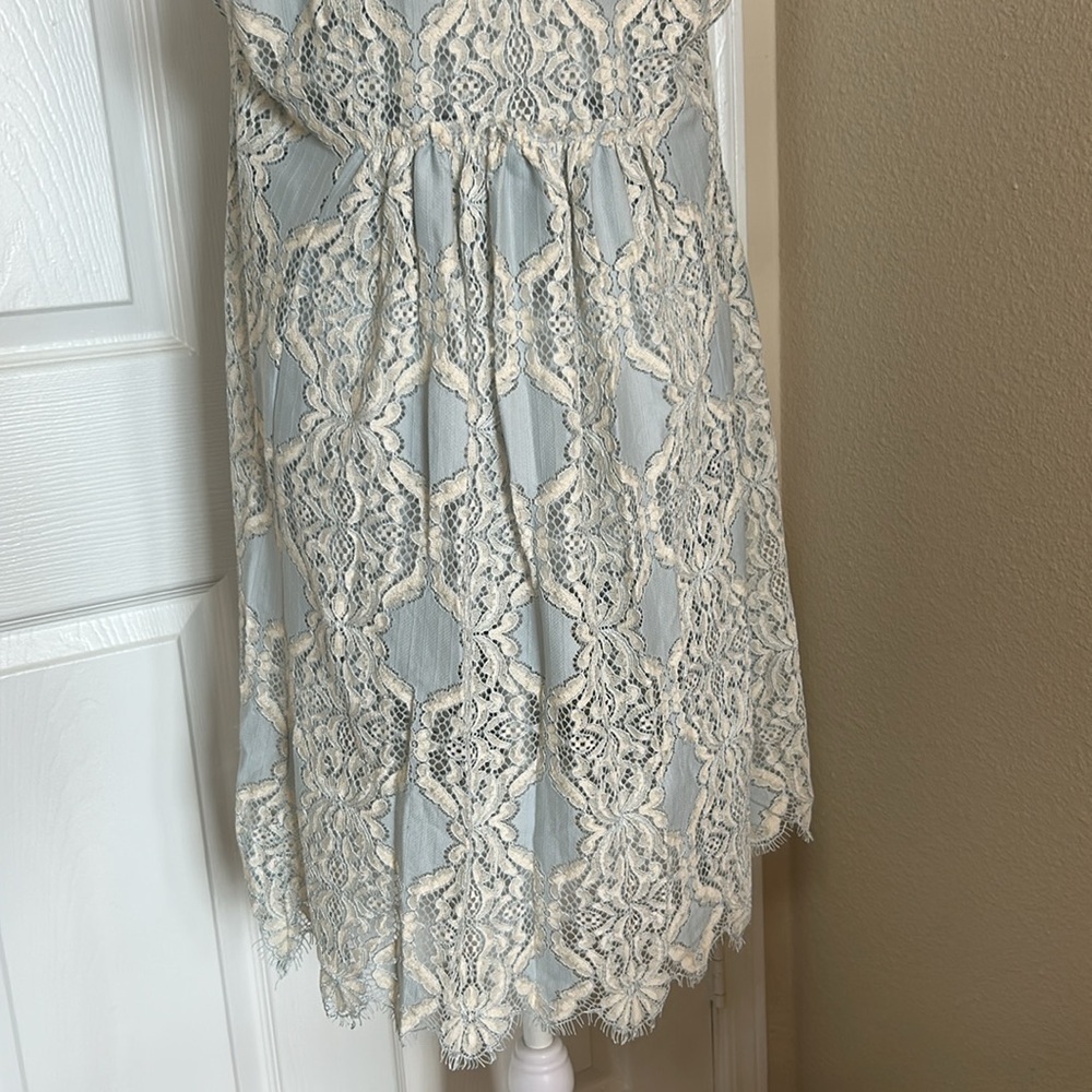 Free People Forget Me Not Lace Mini Dress in Light Blue and Cream - Picture 6 of 7
